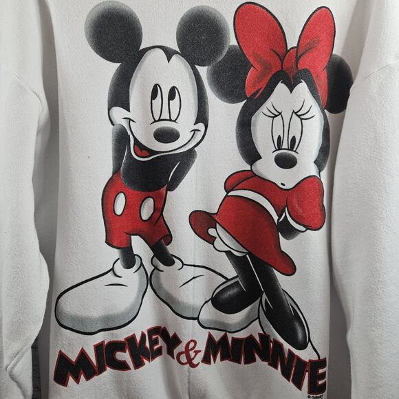 Vtg 90s Mickey & Minnie Disney Sweatshirt OSFM Mickey Unlimited Crewneck White - Picture 2 of 7